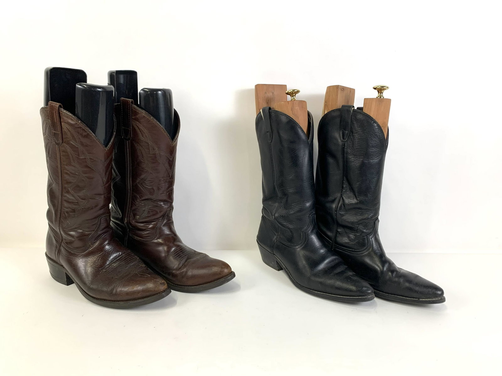 2 Pairs of Cowboy Boots: Both size 9. One made in Italy. IMPORTANT: Before bidding, please read the terms and conditions. When you registered for the auction you agreed to these terms and will be required to comply with them.