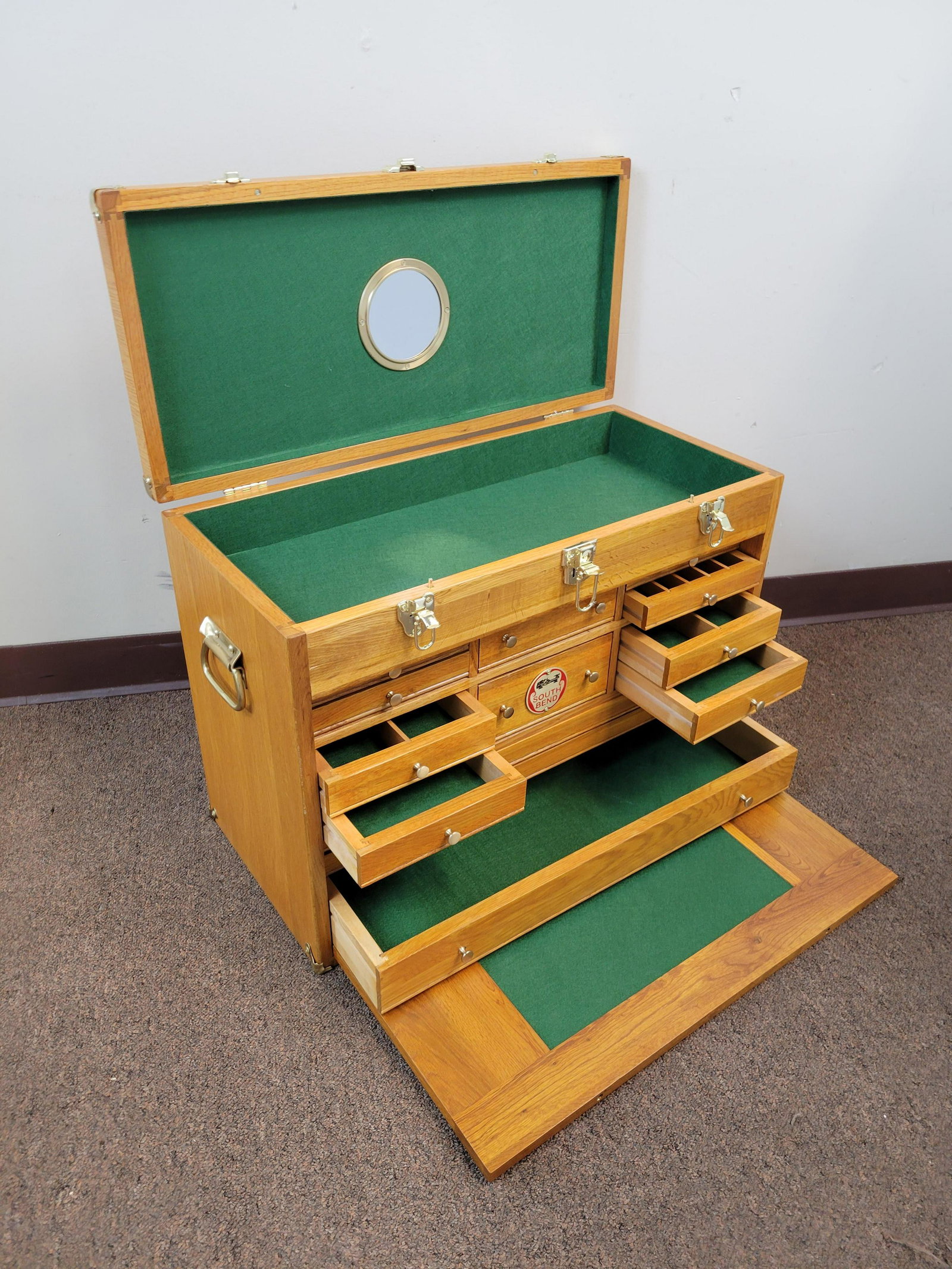 South Bend Professional Hardwood Tool Chest: 26" wide X 12" deep X 19" high. IMPORTANT: Before bidding, please read the terms and conditions. When you registered for the auction you agreed to these terms and will be required to comply with them.