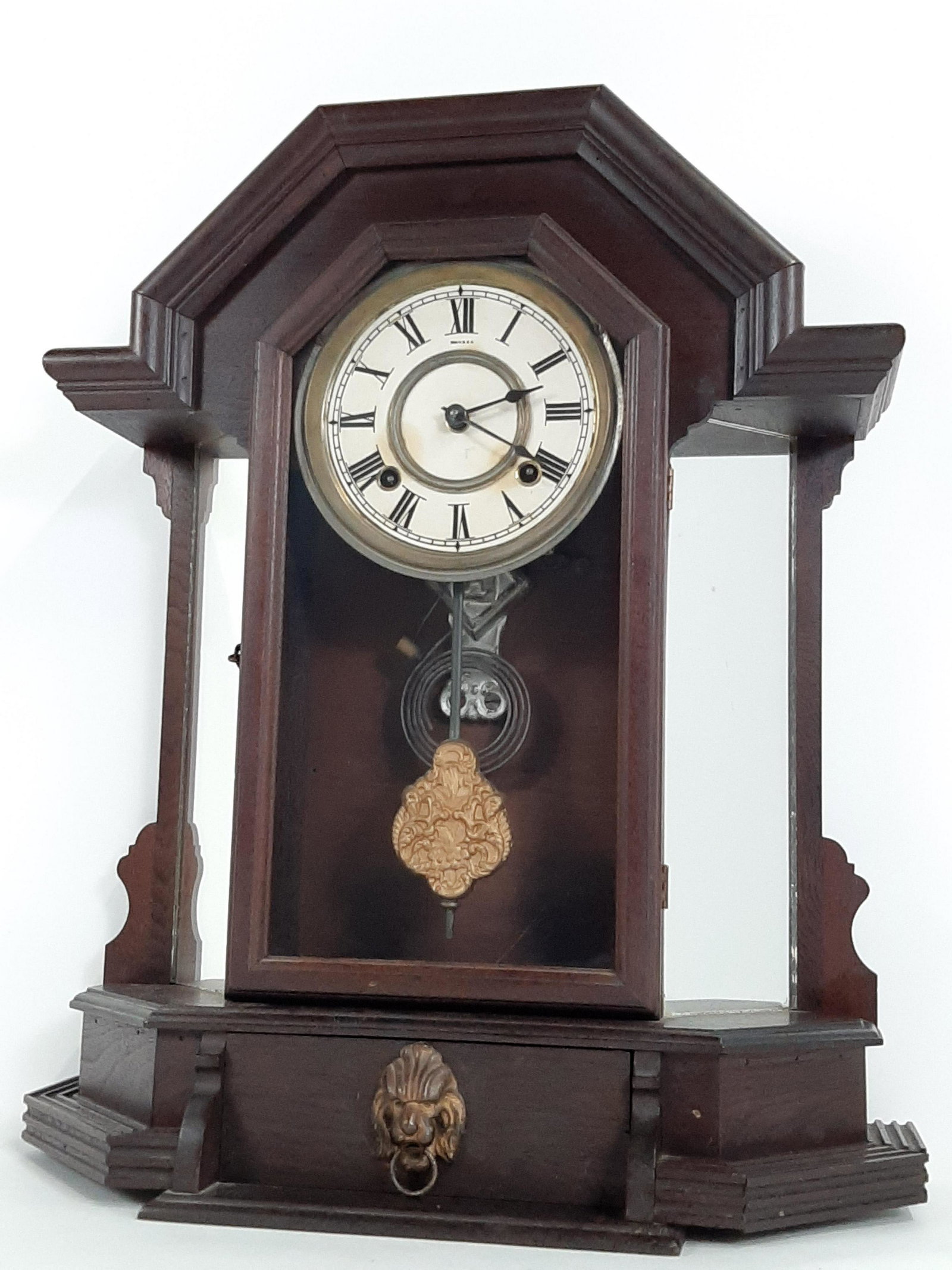 Ansonia Mantel Clock with Beveled Mirrors: 17" wide X 6" deep X 20-1/2" high. Working. IMPORTANT: Before bidding, please read the terms and conditions. When you registered for the auction you agreed to these terms and will be required to compl