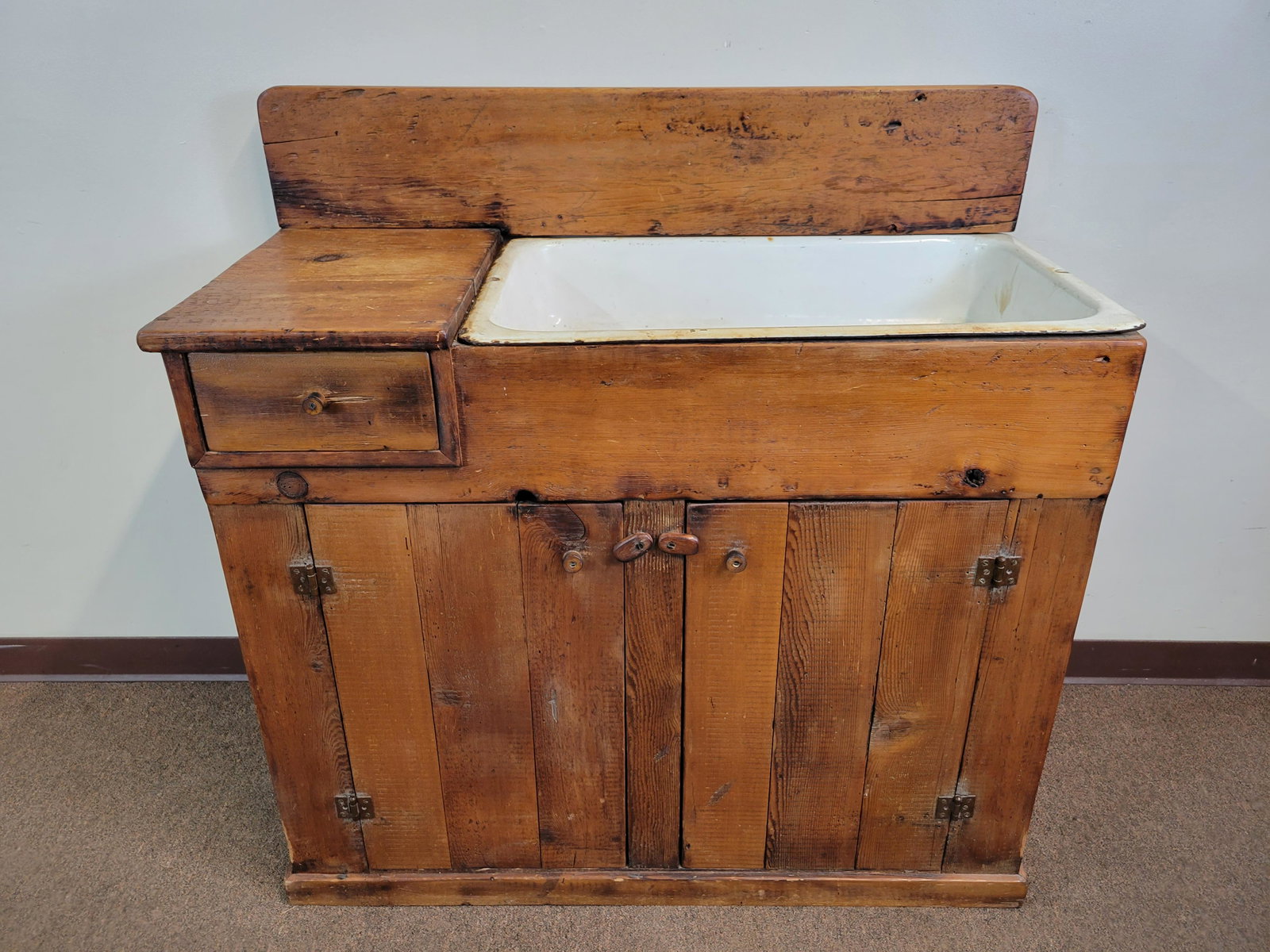 Dry Sink With Insert: 43 1/4" wide X 19 1/4" deep X 43 1/2" high. IMPORTANT: Before bidding, please read the terms and conditions. When you registered for the auction you agreed to these terms and will be required to compl
