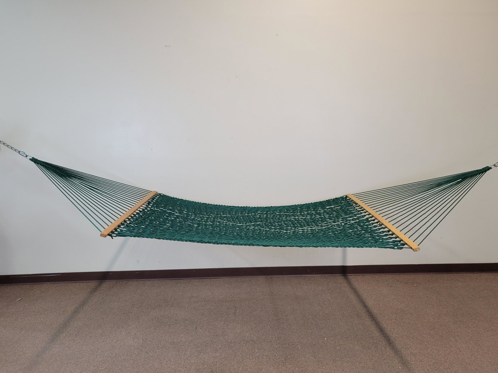 Twin Oaks Hammock: Dark green cording. IMPORTANT: Before bidding, please read the terms and conditions. When you registered for the auction you agreed to these terms and will be required to comply with them.