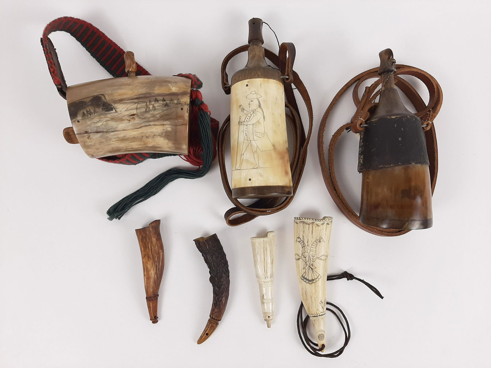 7 Powder Flasks and Powder Measures: 4" to 7-3/4" long. IMPORTANT: Before bidding, please read the terms and conditions. When you registered for the auction you agreed to these terms and will be required to comply with them.