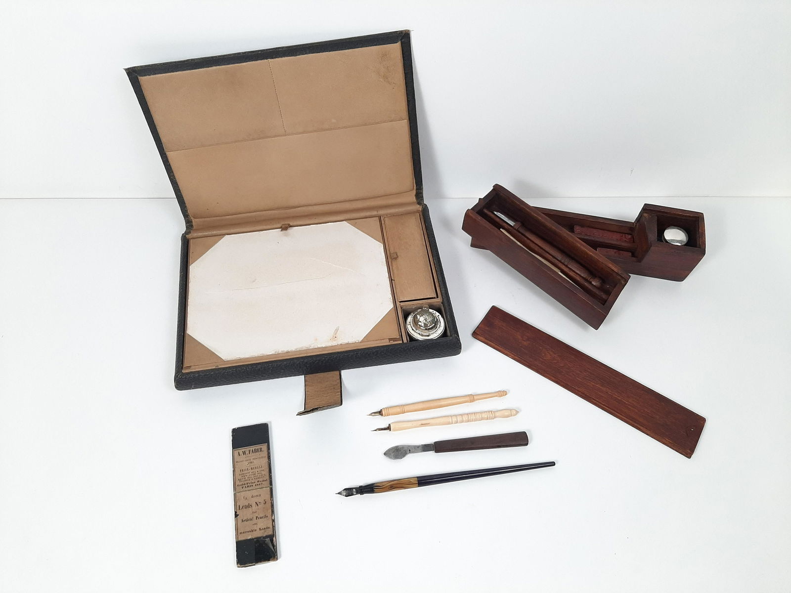 10 Pcs Quill Pens, Leather Lap Desk, and Pen Box (1 of 4)