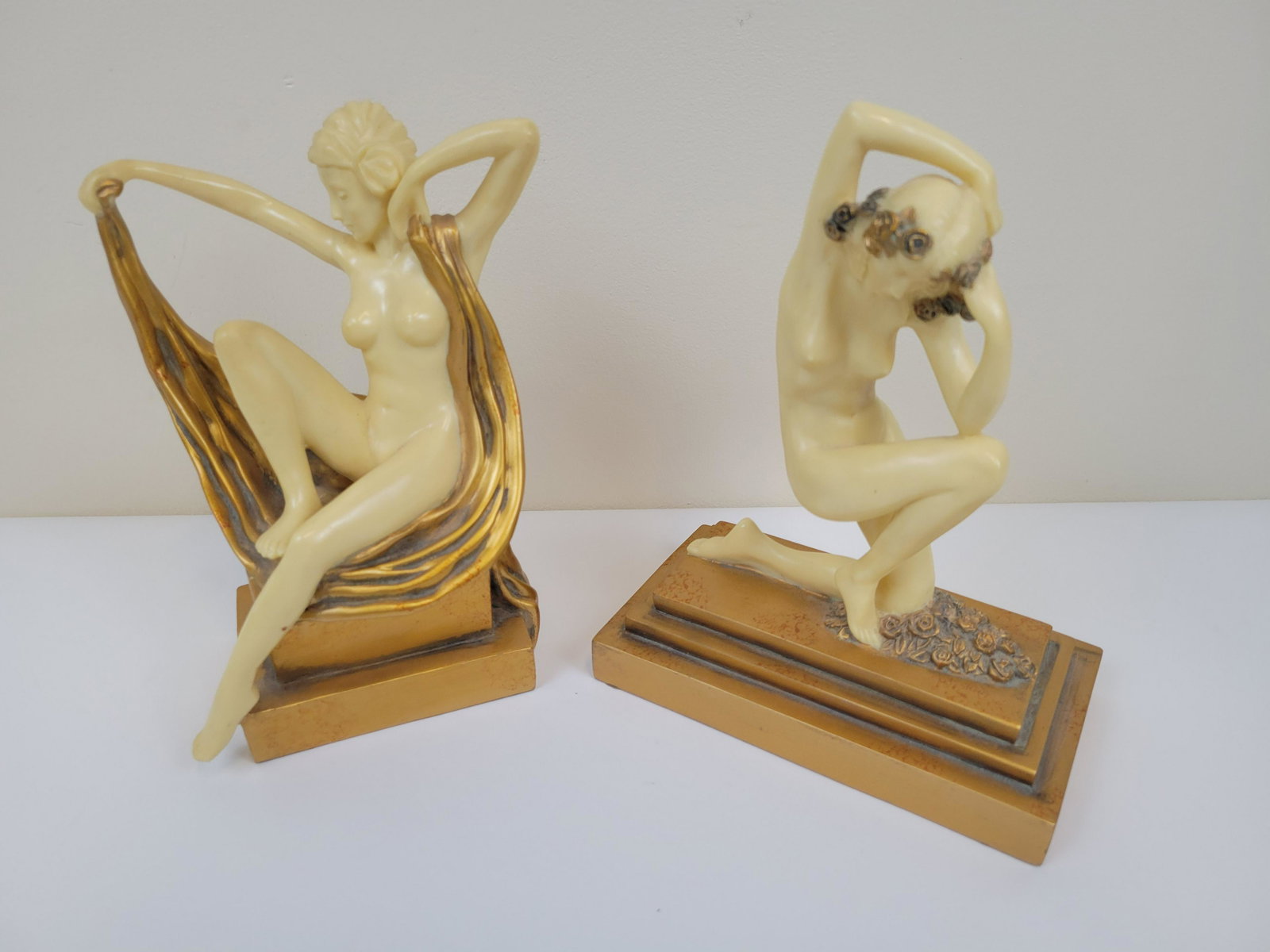 2 Art Nouveau Sculptures: 6" wide X 3 1/2" deep X 8" high. 4 1/2" wide X 3" deep X 8" high. IMPORTANT: Before bidding, please read the terms and conditions. When you registered for the auction you agreed to these terms and wil