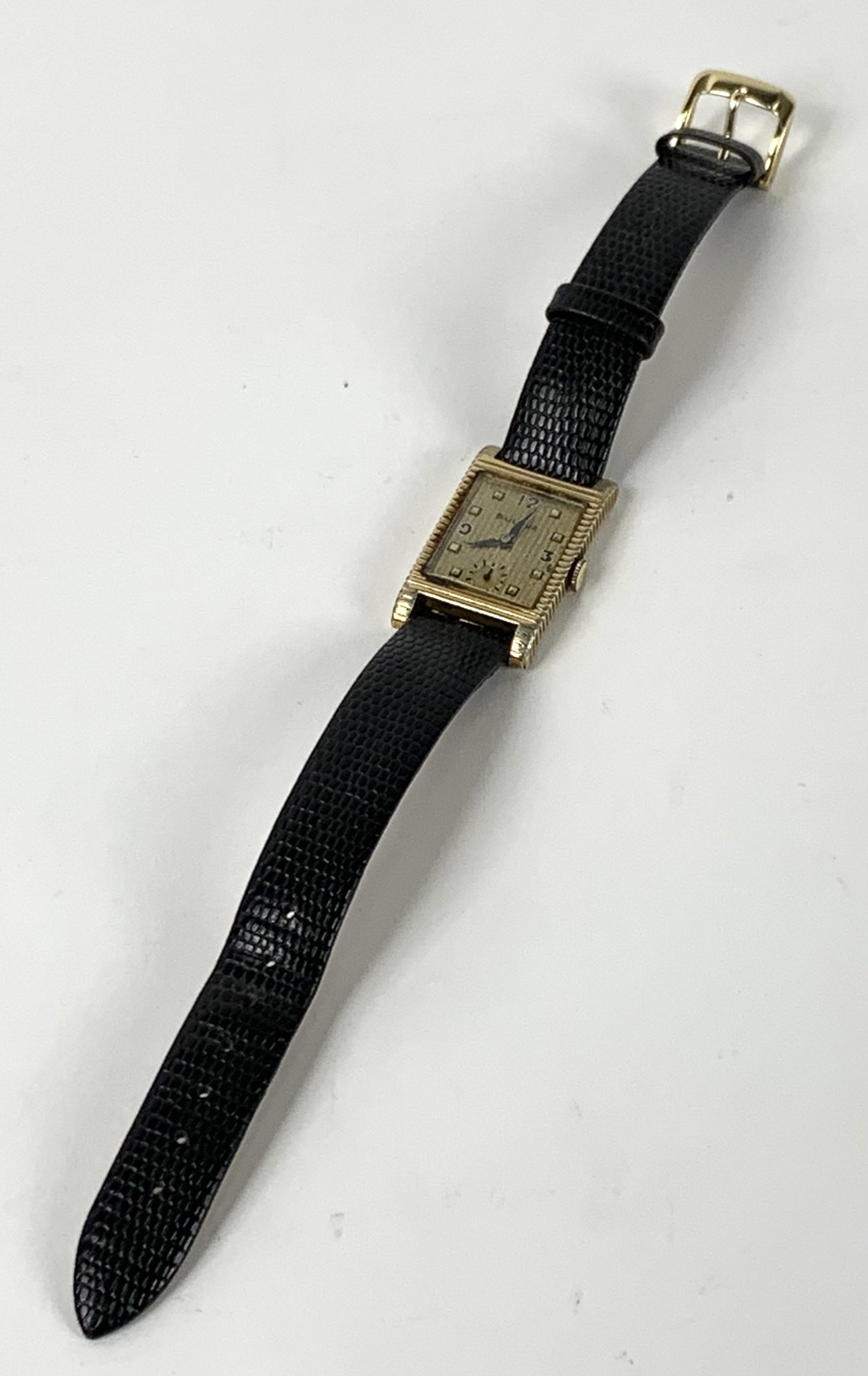 Bulova 21J Wrist Watch in Gold Filled Case: 9-1/2” long overall. 1-1/2” lug to lug. Scratches. IMPORTANT: Before bidding, please read the terms and conditions. When you registered for the auction you agreed to these terms and will be requir