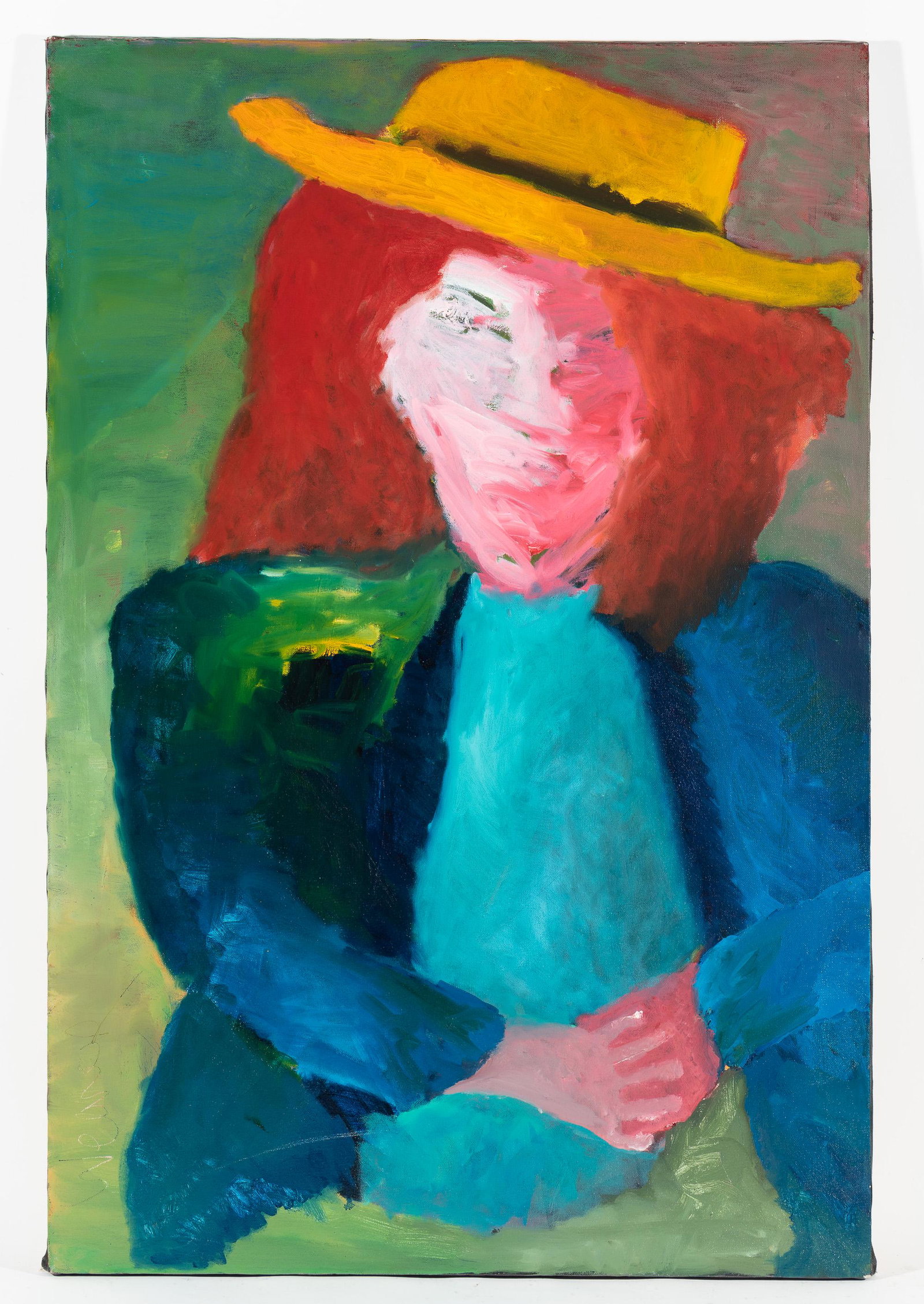 Greg Weaver (Pennsylvania, 1945-1994): DESCRIPTION: Greg Weaver (Pennsylvania, 1945-1994). Acrylic on canvas. Abstract Portrait. Signed "Weaver" to lower left. Unframed. MEASUREMENTS: 24" wide x 36" high. CONDITION: No defects noted. IMPOR