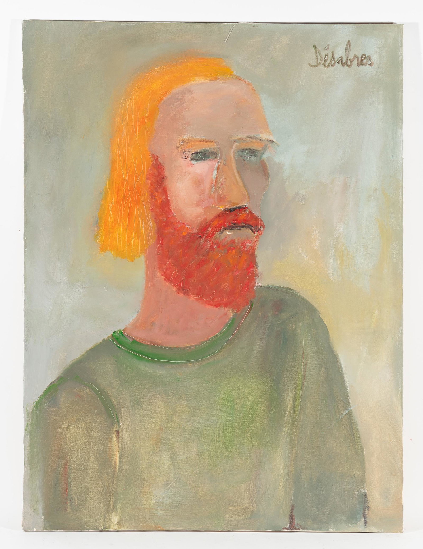 Raymonde Desabres (French-American, 1925-2020): DESCRIPTION: Raymonde Desabres (French-American, 1925-2020). Acrylic on canvas. Portrait of man with beard. Signed "Desabres" to upper right. Unframed. Raymonde "Ré" Désabres Plaut (1925-2020) was a