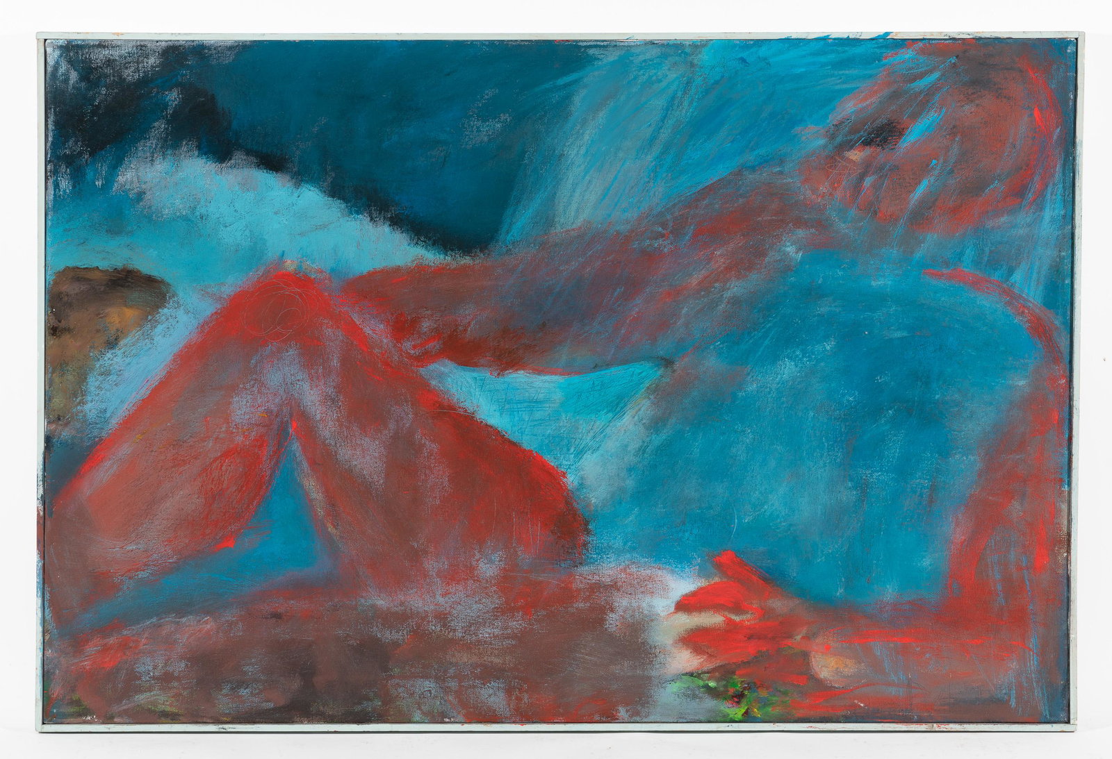 Portrait of Reclining Figure: DESCRIPTION: Acrylic on canvas. Portrait of Reclining Figure. Untitled. Unsigned. In painted wood frame. MEASUREMENTS: 36-1/2" wide x 24-1/2" high. CONDITION: Some scuffs to frame. IMPORTANT: Before b