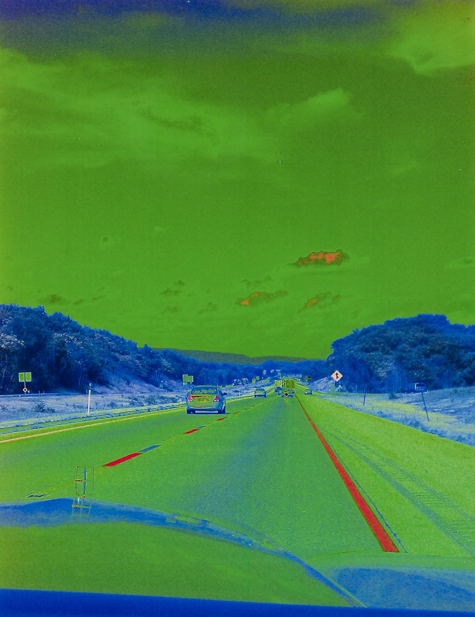 Harry Spilker (Pennsylvania, 21st Century): DESCRIPTION: Harry Spilker (Pennsylvania, 21st Century). Digital photograph. "Green Highway". Signed "Harry 2012" to lower right. Harry Spilker is a young man with Down syndrome whose artistic medium 