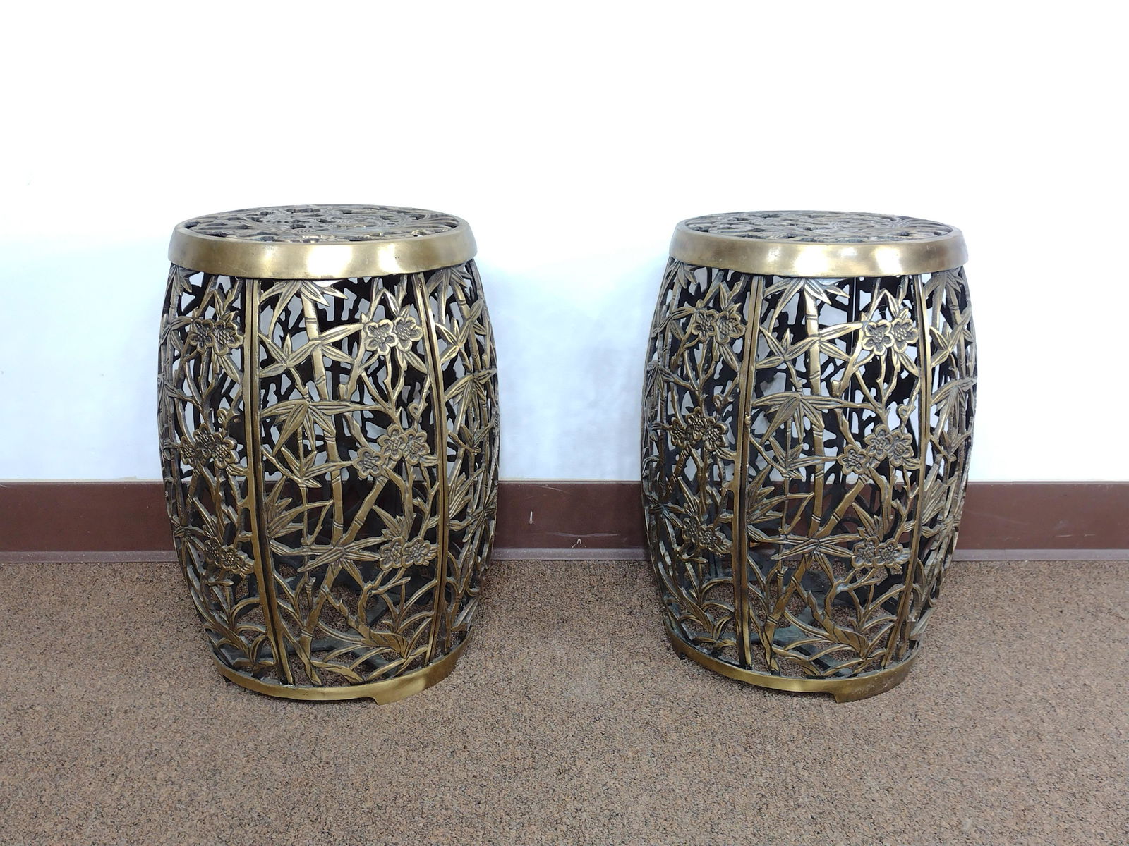 Pair Of Brass Asian Garden Seats (1 of 3)