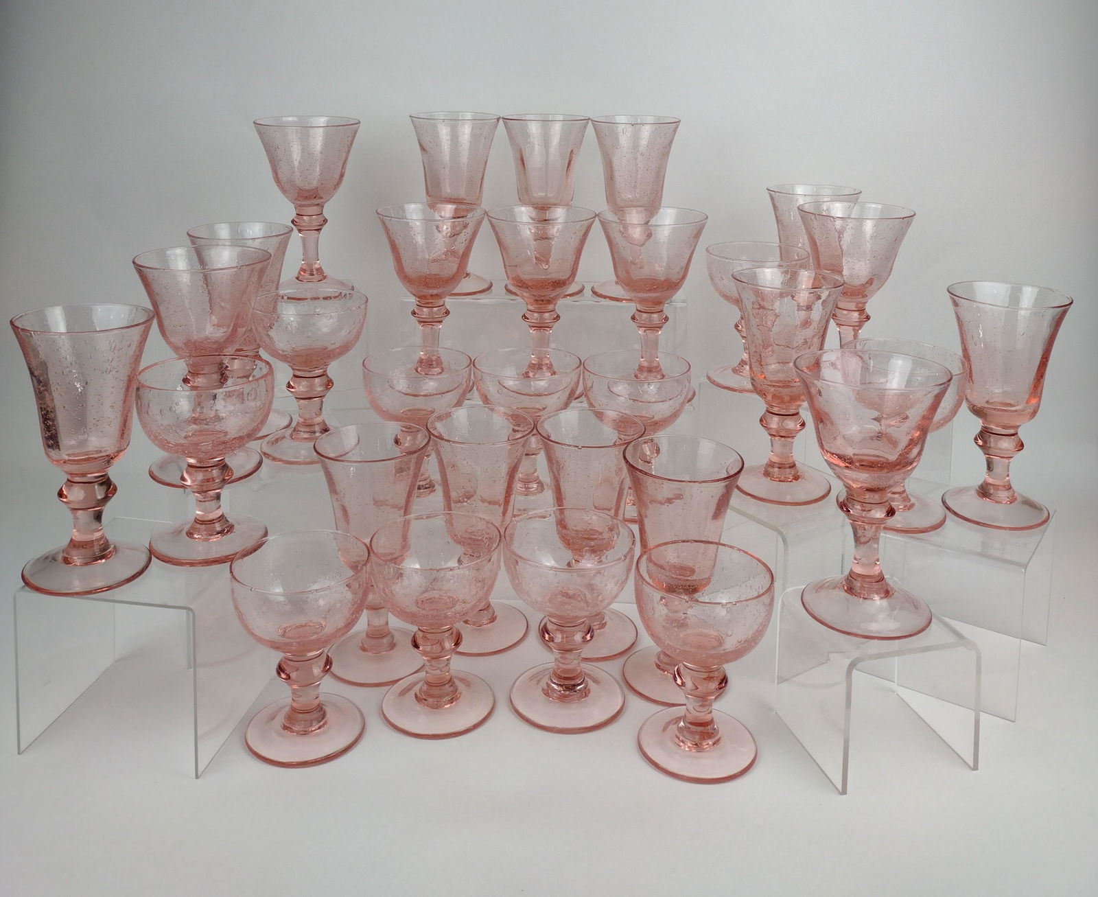 30 Pcs Pink Glass Stemware (1 of 5)