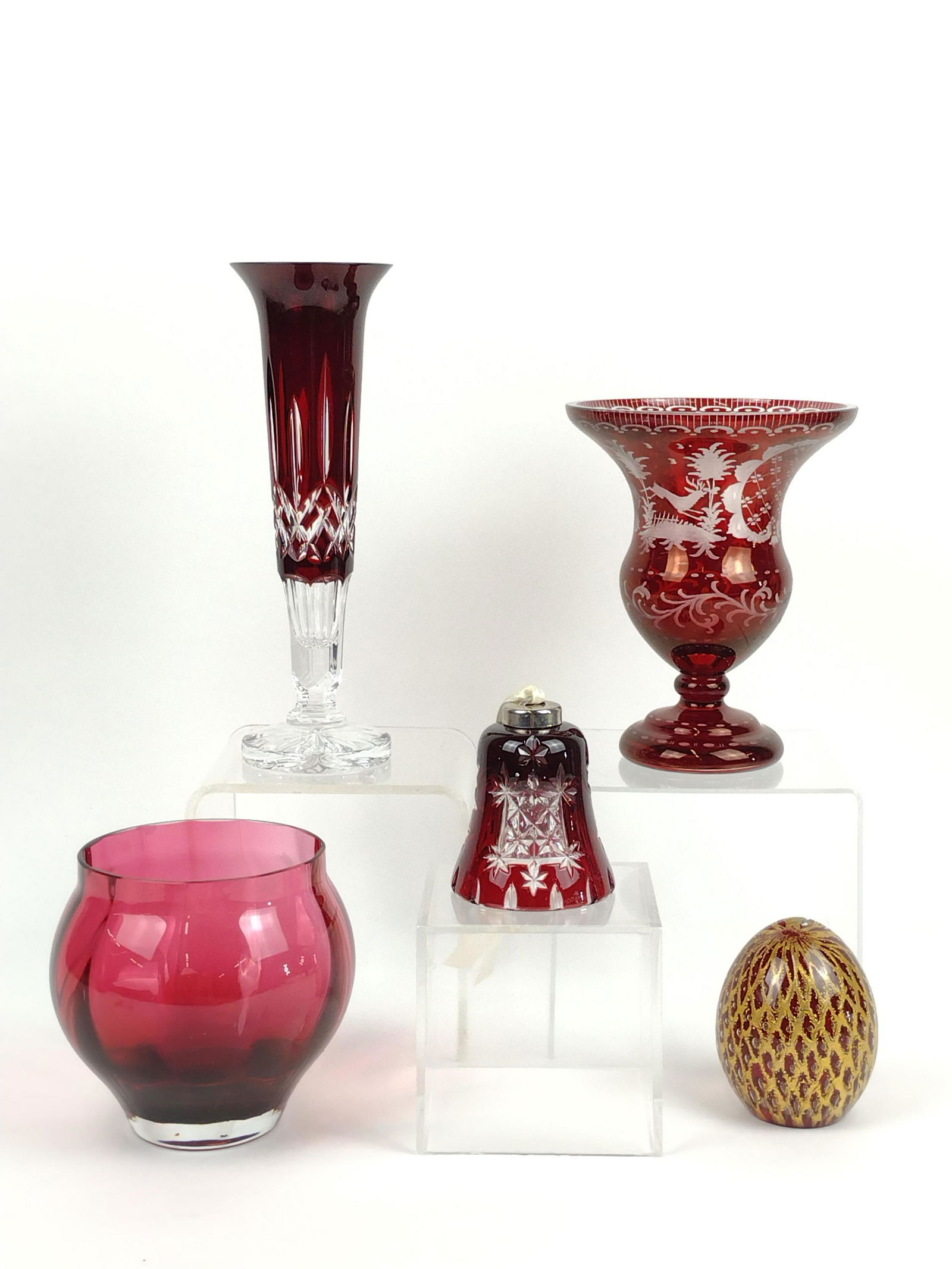 5 Pcs Cranberry Glass Incl Waterford (1 of 11)