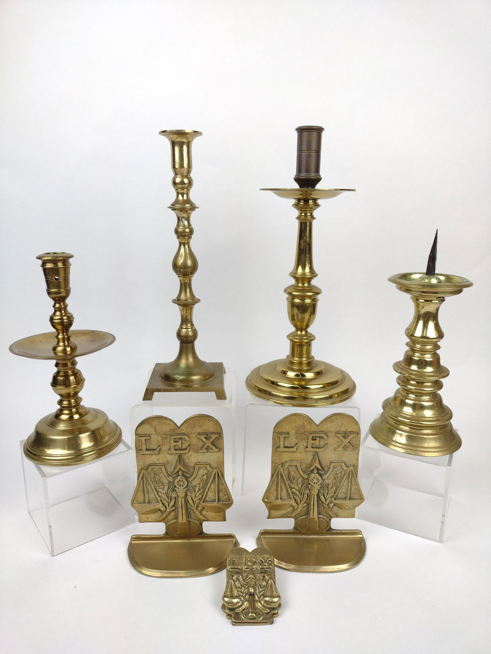 4 Brass Candlestick Holders & Bookends (1 of 12)