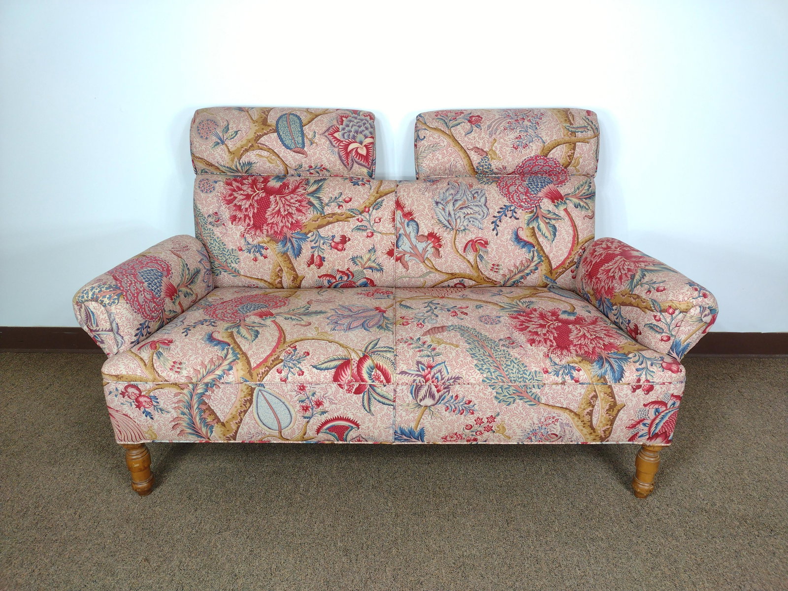 Floral Print Split Top Settee: 58" wide X 30" deep X 34" high. IMPORTANT: Before bidding, please read the terms and conditions. When you registered for the auction you agreed to these terms and will be required to comply with them.