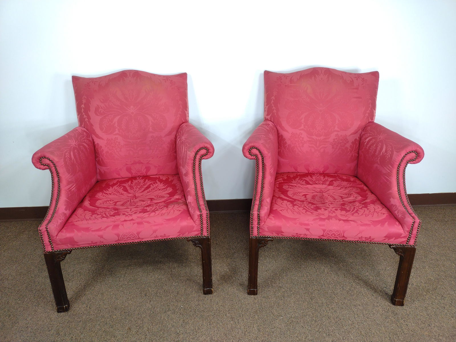 Pair Of Red Upholstered Arm Chairs (1 of 3)