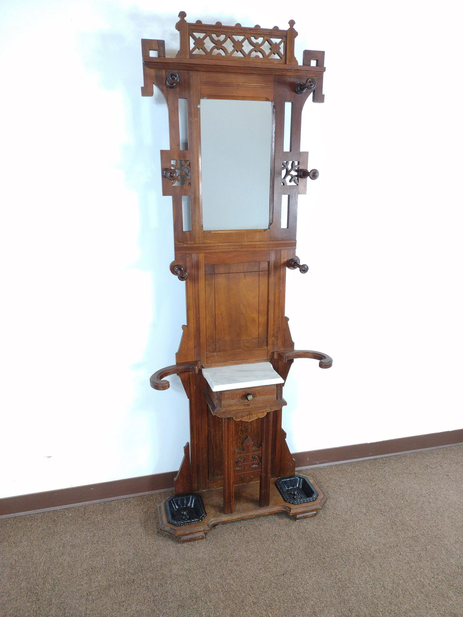 Victorian Hall Tree with Marble Top (1 of 6)