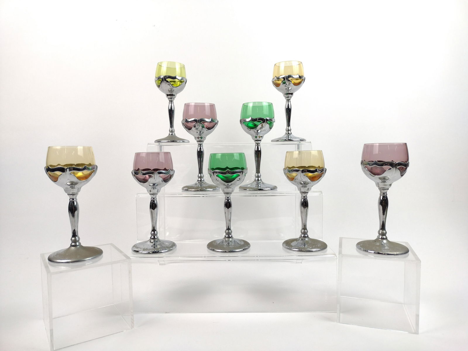 9 Pcs Farber Bros. Art Deco Cordial Glasses (1 of 4)