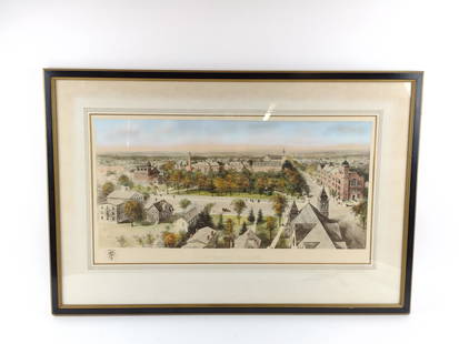 Vintage Engraving of Dickinson College: Richard Rummell (1848-1924). Printed by Littig and Co., NY. Tag to back details purchase information. 36-3/4" wide x 24" high. Discoloration to matte. Slight wear and paint loss to frame. IMPORTANT: B