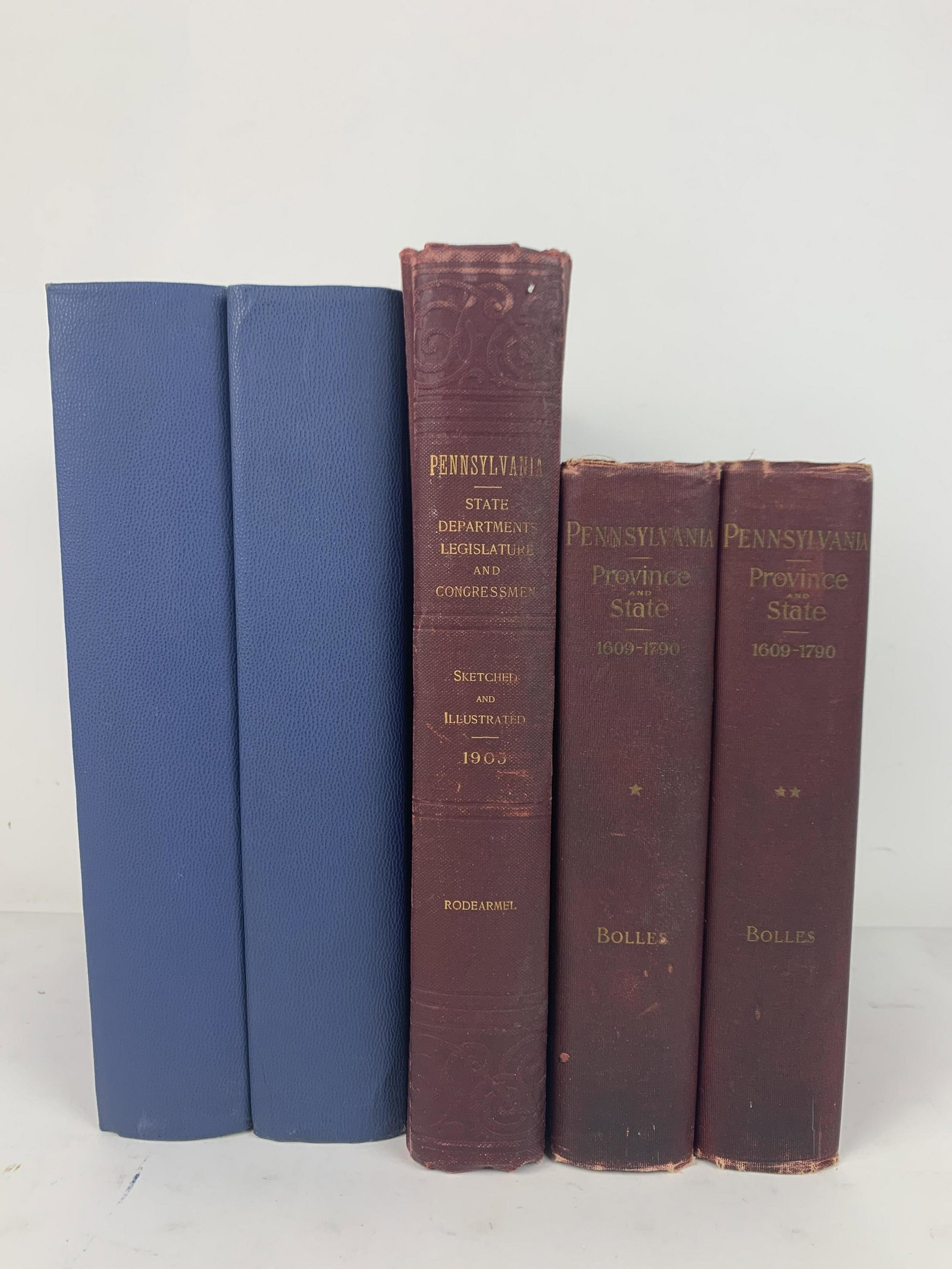 5 Books on Pennsylvania Legislature: Includes two copies of Pennsylvania: Province and State 1609-1790, Pennsylvania: State Departments Legislature and Congressmen: Sketches and Illustrations 1903, Debates of the Pennsylvania Constitutio
