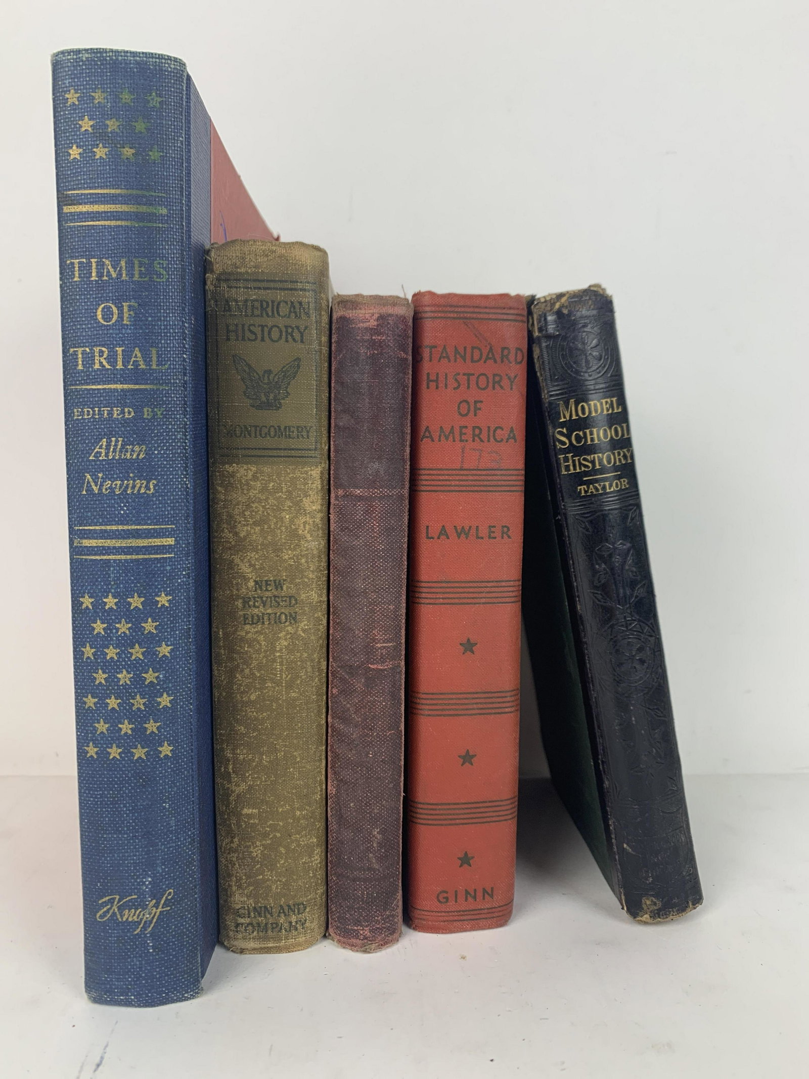 5 Antique U.S. History Books: Includes Barnes's Elementary History of the United States by James Baldwin 1908, Standard History of America by Thomas Bonaventure Lawler 1942, The Model History: A Brief Account of the American Peopl