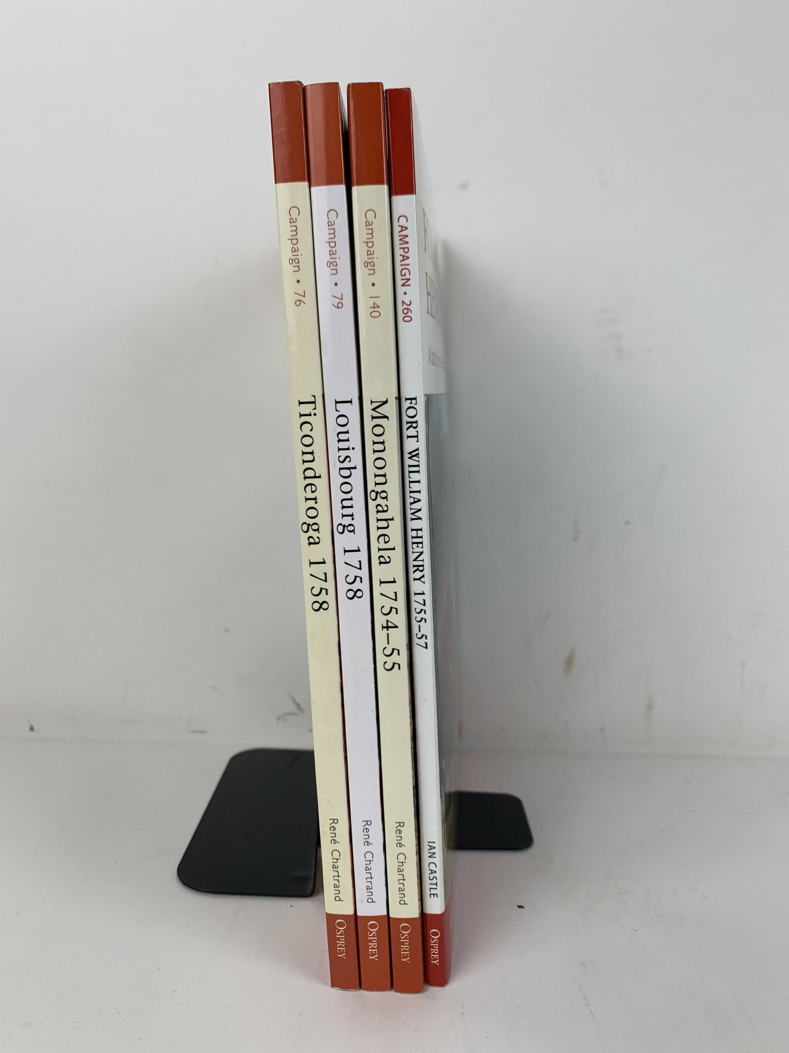 4 Campaign Osprey Publishing Books: Includes Campaign 76 Ticonderoga 1758, 79 Louisbourg 1758, 150 Monongahela 1754-55, and 260 Fort WIlliam Henry 1755-57. From the Estate of Stephen Pancoe, York Haven, PA. IMPORTANT: Before bidding, pl