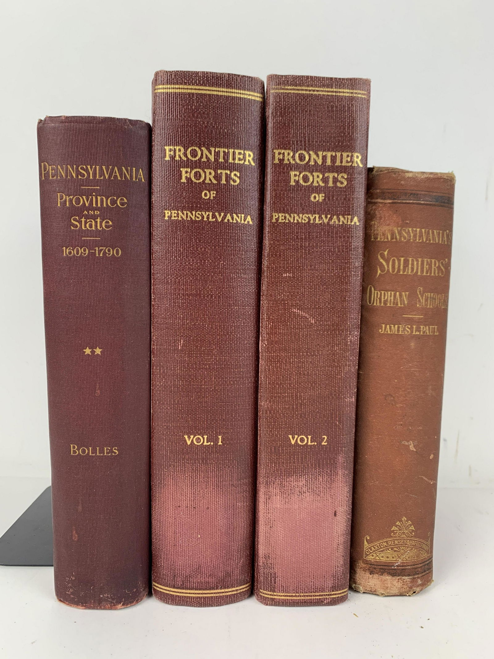 4 Books on Pennsylvania: Includes Pennsylvania Province and State 1609-1790, Frontier Forts of Pennsylvania Volumes 1 and 2, and Pennsylvania Soldiers' Orphan School. From the Estate of Stephen Pancoe, York Haven, PA. IMPORTA