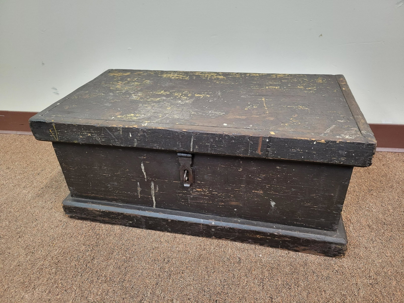 Wood Carpenters Chest: 27 1/2" wide X 15" deep X 12" high. Has some paint loss. From the Estate of Stephen Pancoe, York Haven, PA. IMPORTANT: Before bidding, please read the terms and conditions. When you registered for the