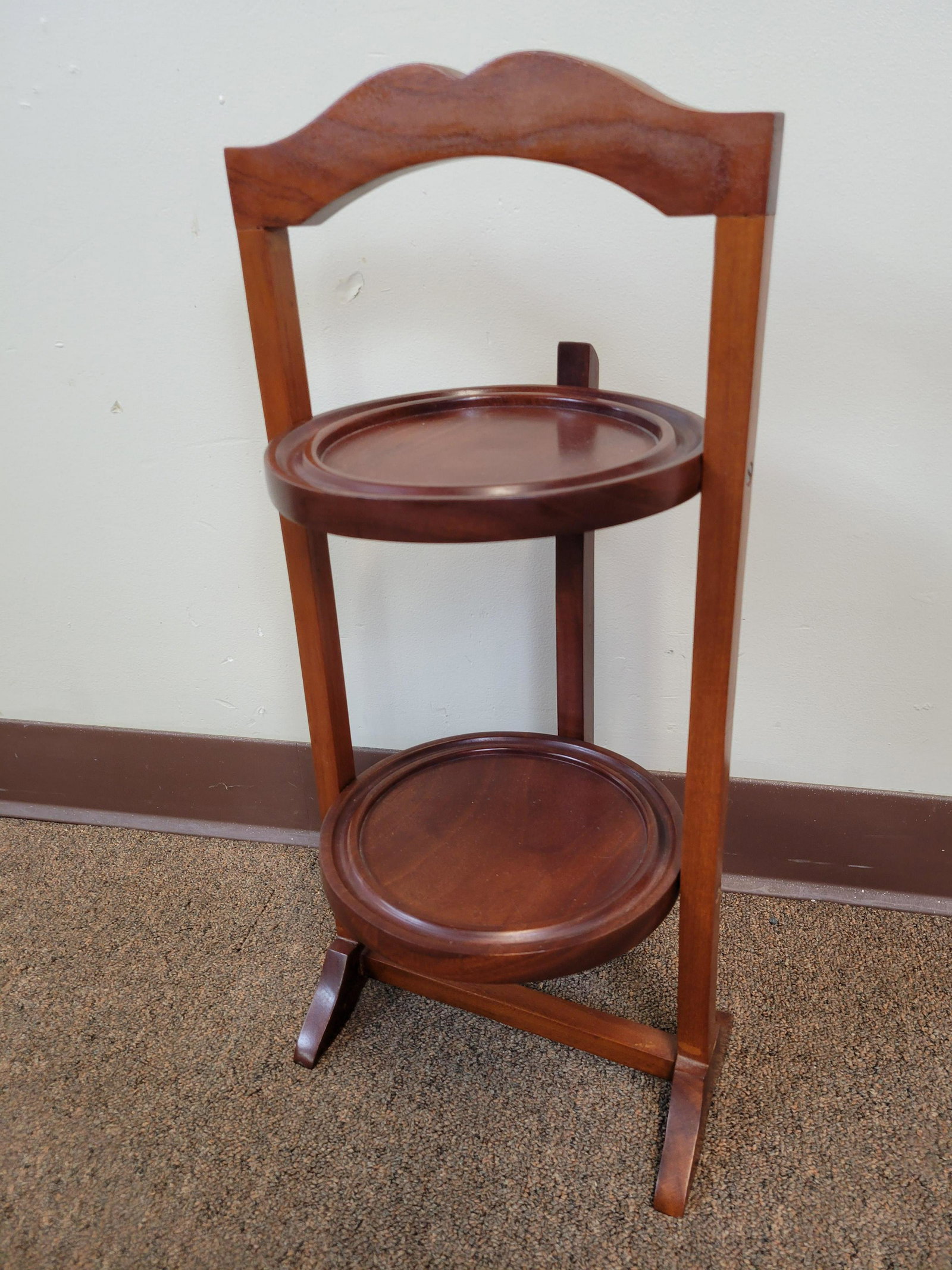 Two Tier Stand: 10" wide X 7 3/4" deep X 22 1/4" high. From the Estate of Stephen Pancoe, York Haven, PA. IMPORTANT: Before bidding, please read the terms and conditions. When you registered for the auction you agree