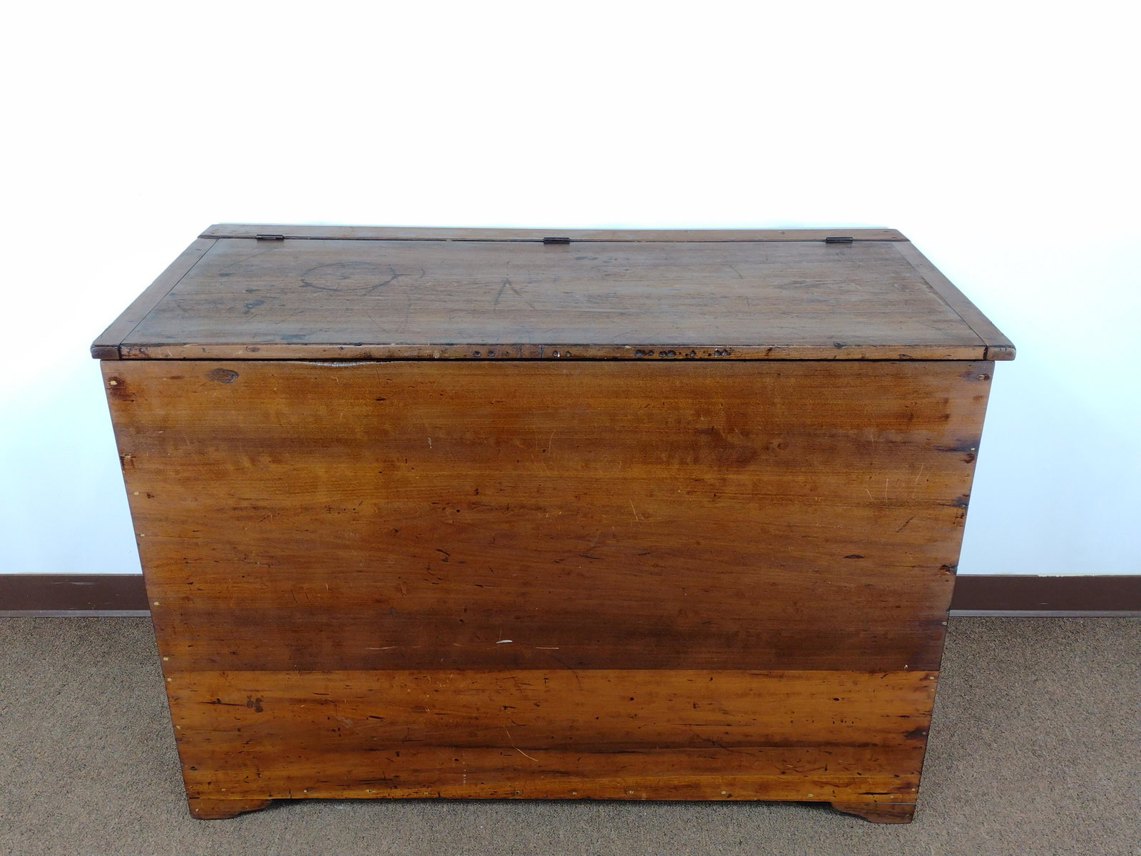Wood Chest: 48" wide X 23" deep X 33 3/4" high. IMPORTANT: Before bidding, please read the terms and conditions. When you registered for the auction you agreed to these terms and will be required to comply with t