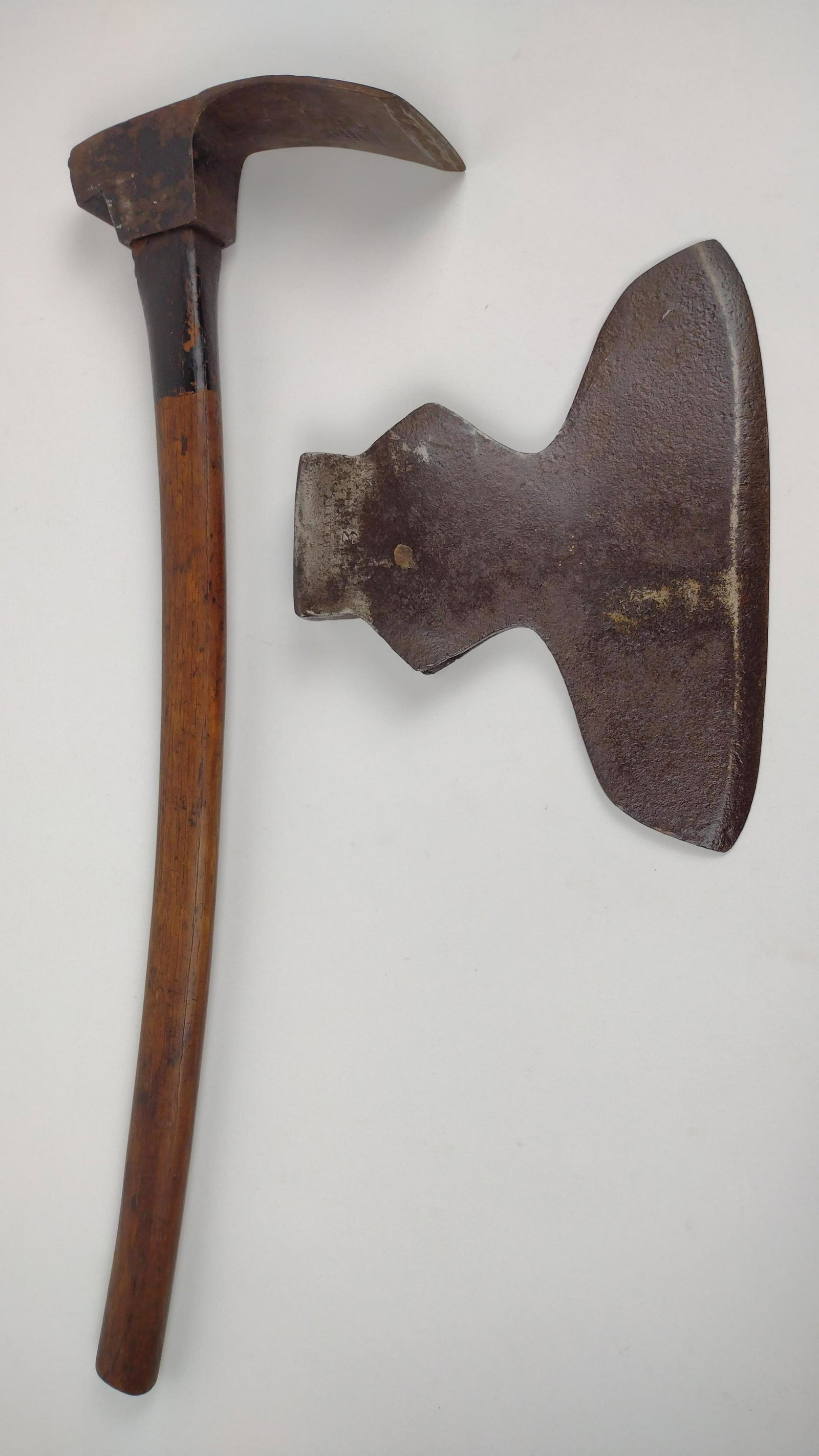 Wm. Beatty & Son Pick Axe and Axe Head Chester, PA: Pick axe: 25" long. Axe head: 8-1/2" wide X 10-3/4" long. From the Estate of Stephen Pancoe, York Haven, PA. IMPORTANT: Before bidding, please read the terms and conditions. When you registered for th