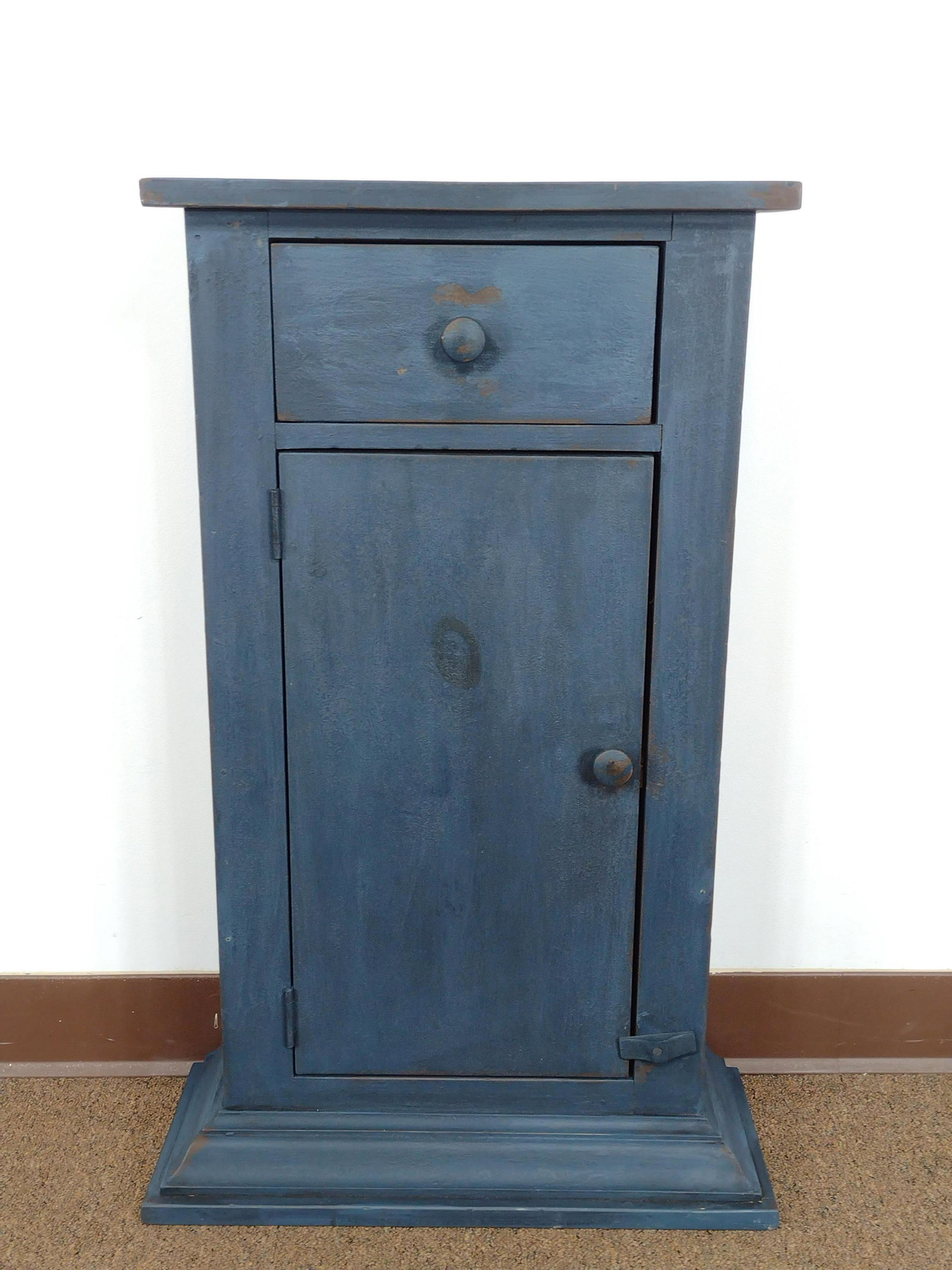Blue Cabinet: 20" wide X 8" deep X 31 1/2" high. From the Estate of Stephen Pancoe, York Haven, PA. IMPORTANT: Before bidding, please read the terms and conditions. When you registered for the auction you agreed to