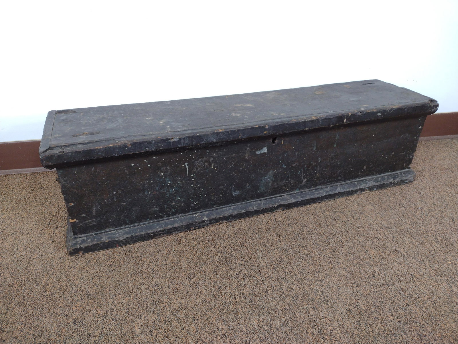 Vintage Carpenters Chest: 37 1/4" wide X 8 3/4" deep X 9 3/4" high. Has paint loss. From the Estate of Stephen Pancoe, York Haven, PA. IMPORTANT: Before bidding, please read the terms and conditions. When you registered for th