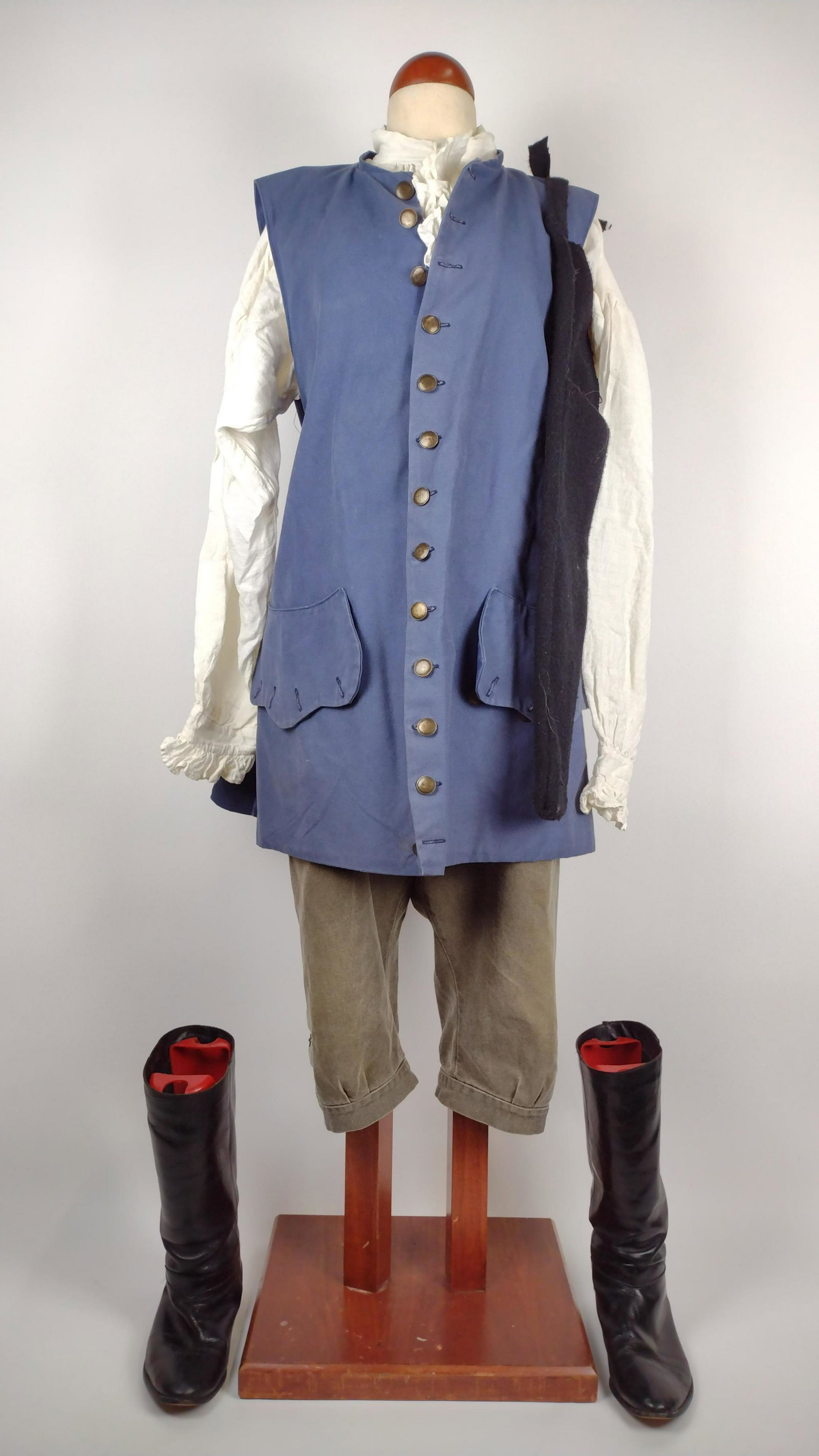 Reenactor's Outfit incl Flying Canoe Traders Vest: Vest size XL. Undershirt approx. 42" long. Pantaloons approx. 40" waist. Boots 3-3/4" wide X 11" long. From the Estate of Stephen Pancoe, York Haven, PA. IMPORTANT: Before bidding, please read the ter