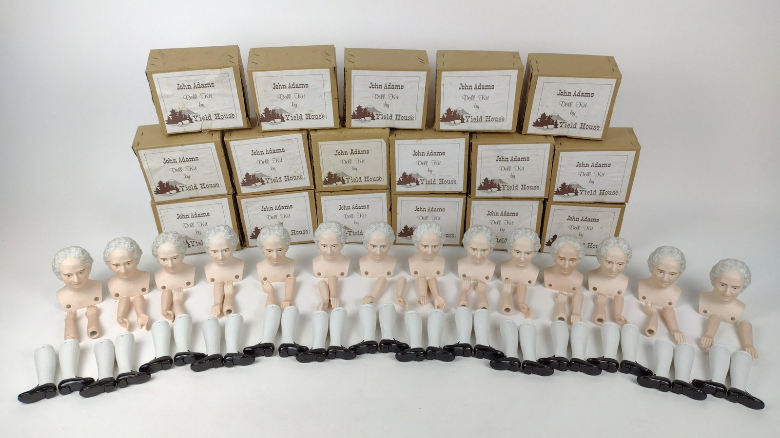 31 John Adams Porcelain Doll Kits: Made by Yield House. No. 3136041. 17 still in original box. IMPORTANT: Before bidding, please read the terms and conditions. When you registered for the auction you agreed to these terms and will be r