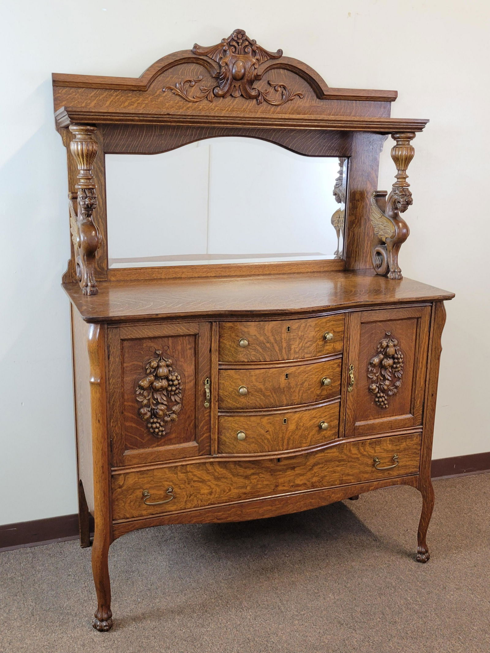 Turn of The Century Oak Side Board (1 of 7)