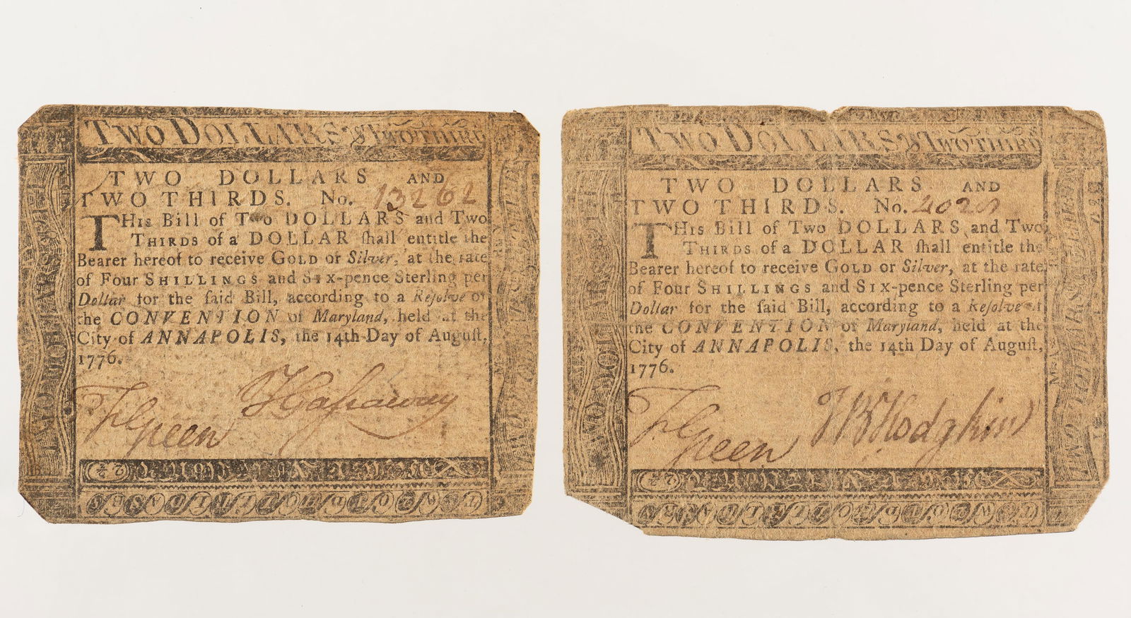2 $2-2/3 Maryland Colonial Currency Notes (1 of 2)