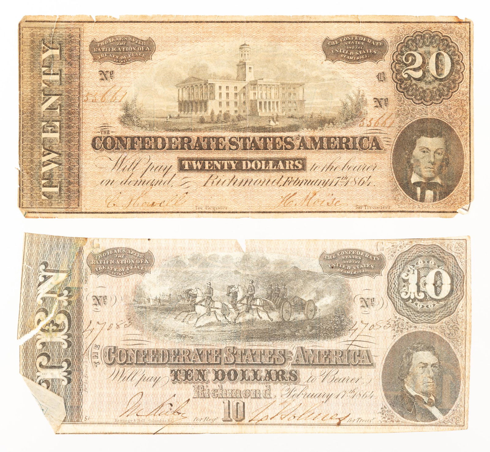 2 Confederate States of American Currency Notes (1 of 2)