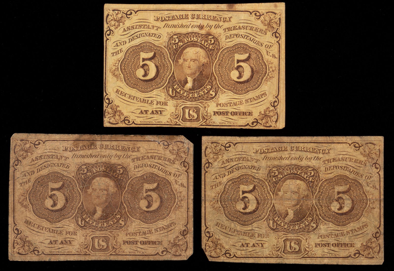 3 Pcs 5 Cent First Issue Postal Currency (1 of 2)