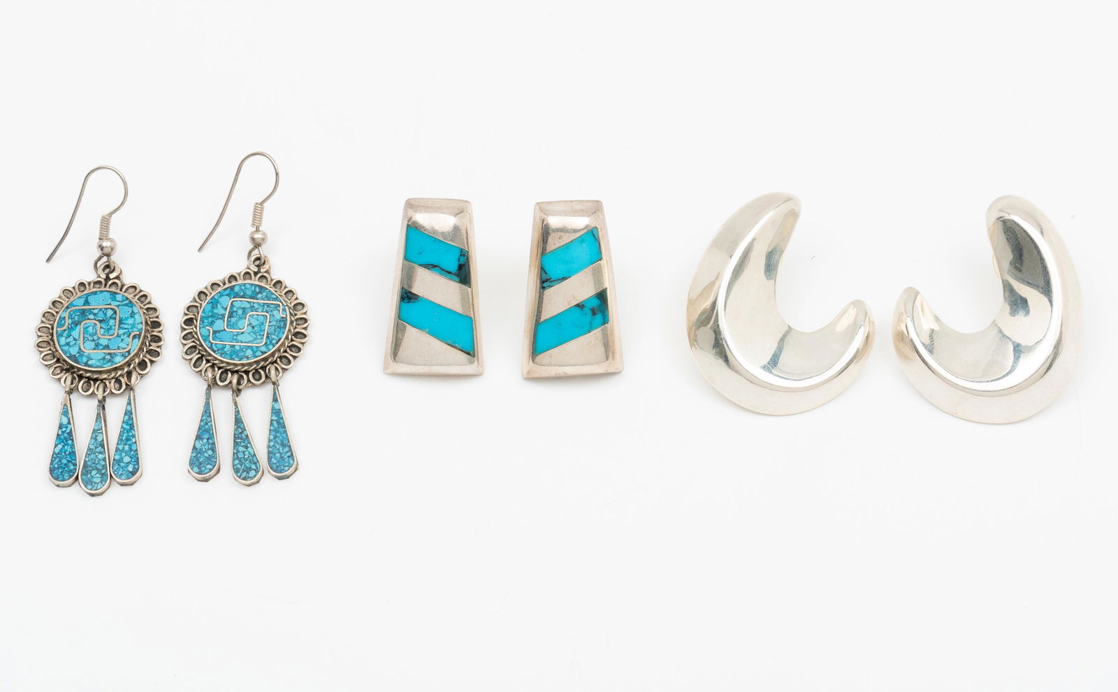 3 Pairs Mexican Silver Earrings (1 of 5)