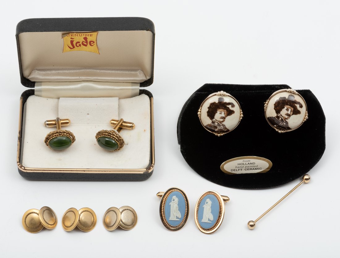 4 Pairs Gold Filled Cufflinks and Tie Bar (1 of 6)