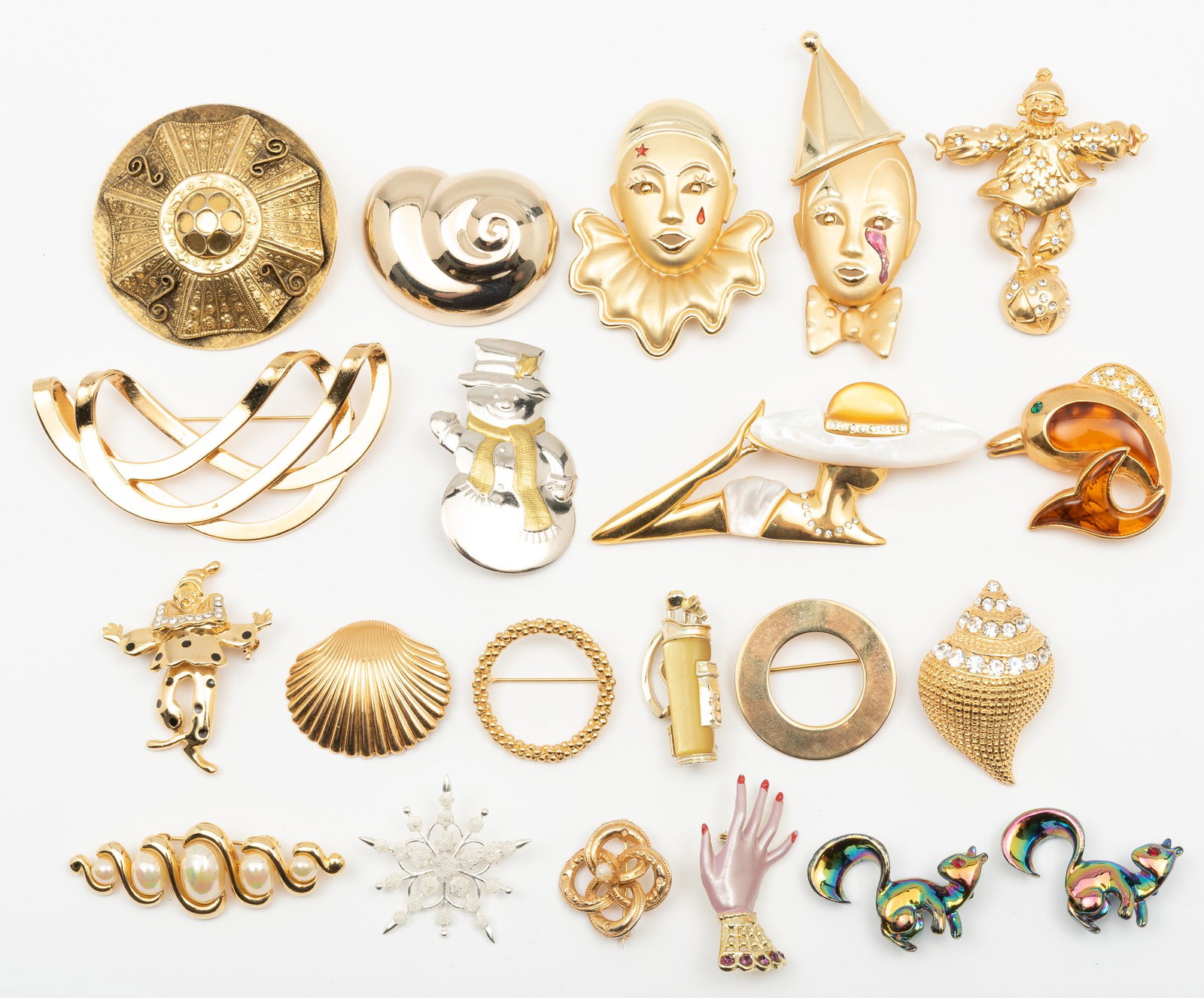 Grouping of Costume Pins: Including Freirich, Kenneth J. Lane and unsigned. 1" to 3" long. IMPORTANT: Before bidding, please read the terms and conditions. When you registered for the auction you agreed to these terms and will