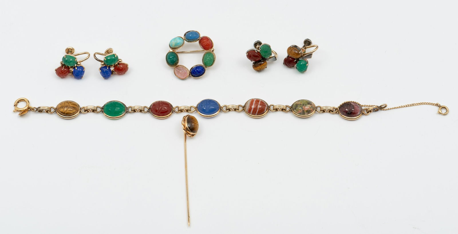 5 Pcs Gold Filled Scarab Jewlery: Bracelet 7-1/2" long. IMPORTANT: Before bidding, please read the terms and conditions. When you registered for the auction you agreed to these terms and will be required to comply with them.