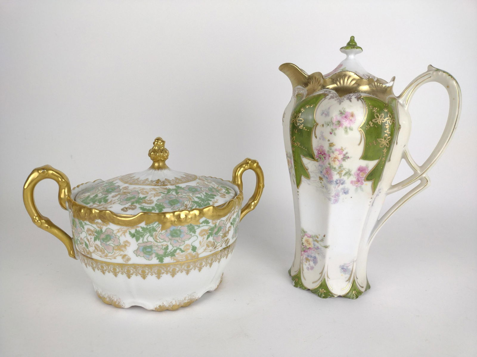 Antique Hand Painted Chocolate Pot & Covered Dish (1 of 4)