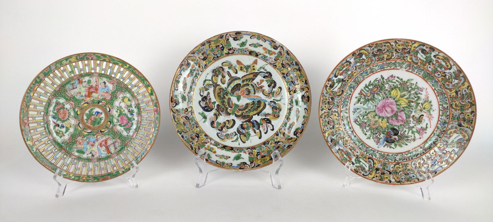 3 19th C. Famille Rose Plates incl Reticulated (1 of 3)