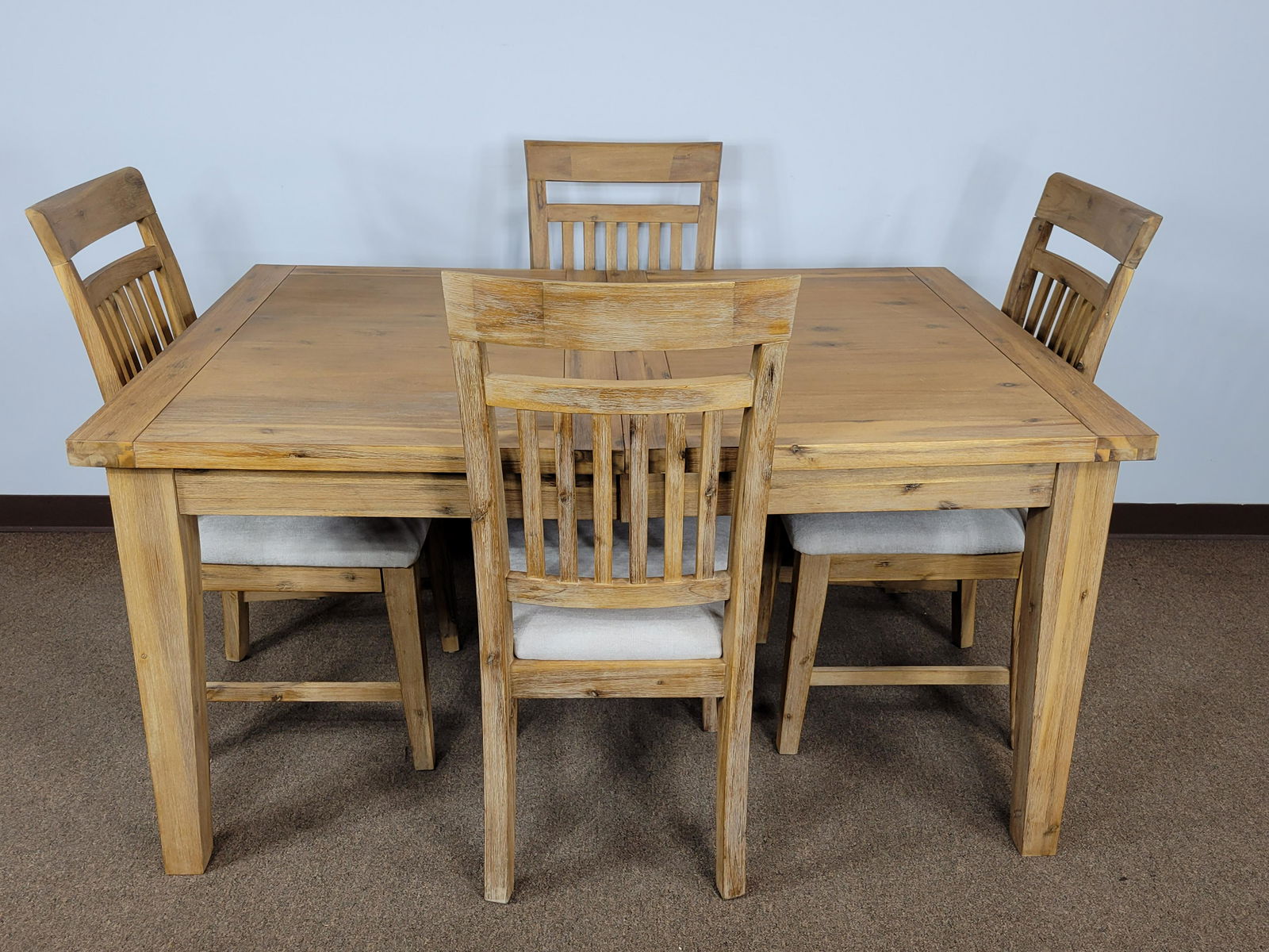 Dung Khanh Table And 4 Chairs: Table 60" wide X 42" deep X 30 3/4" high. Chairs 18 1/2" wide X 22 1/2" deep X 40 3/4" high. Table has split in bottom rail. One chair has a chip. IMPORTANT: Before bidding, please read the terms and