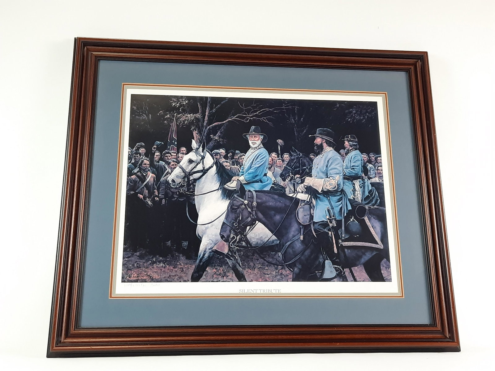 Don Stivers "Silent Tribute" Limited Edition Print: Pencil signed. Edition number 1299 / 2500. Certificate of authenticity attached to verso. Overall with frame 28-1/4" high x 33-3/4" wide. LR IMPORTANT: Before bidding, please read the terms and condit