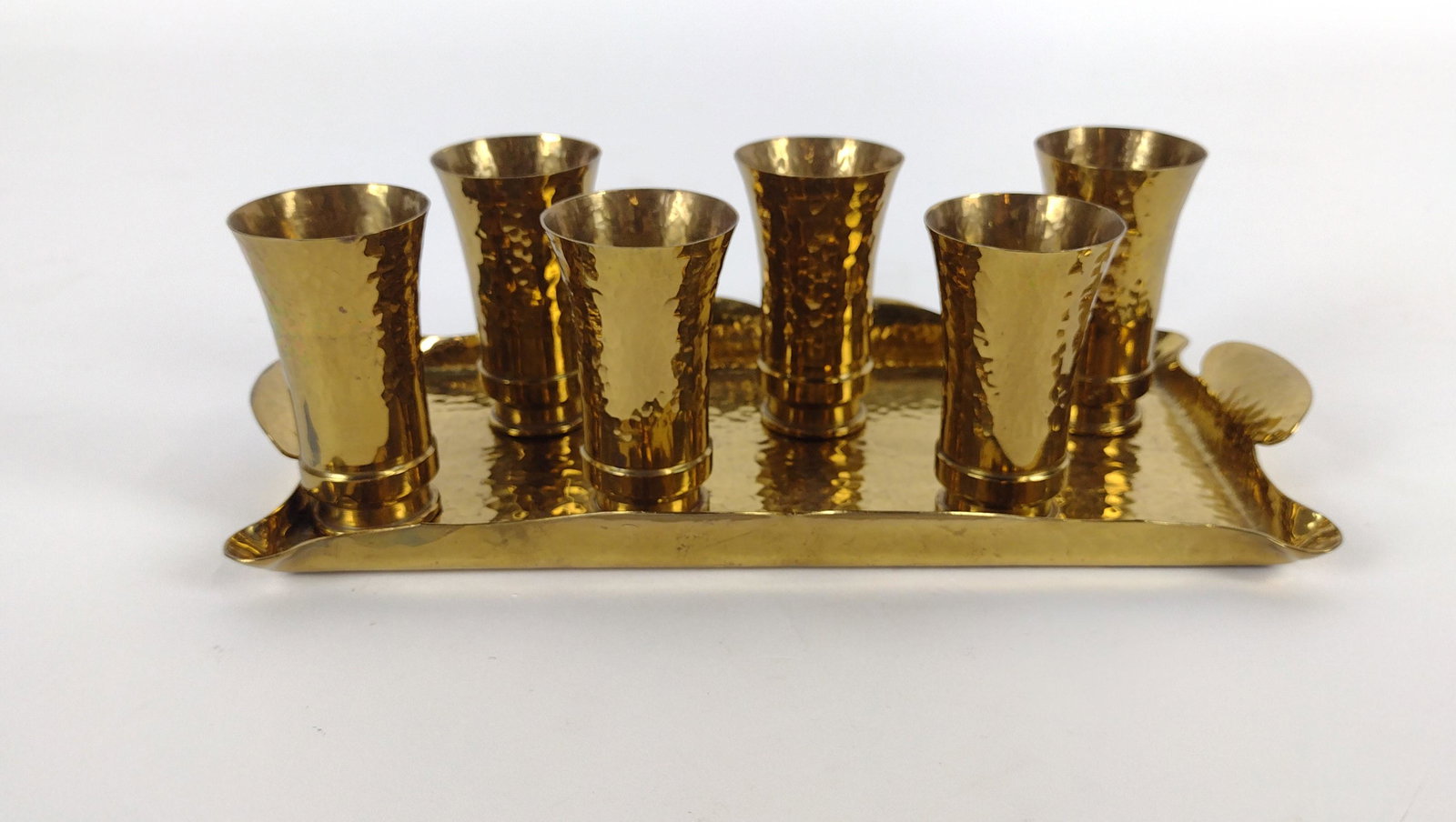 Trench Art Cordials on Brass Tray: Cordials marked waA232. Tray with label.for Charles Hamel Cherbourg, France. Tray 9" X 5". MH. IMPORTANT: Before bidding, please read the terms and conditions. When you registered for the auction you 