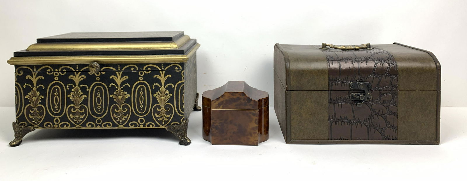 3 Decorative Boxes: 4-3/4" wide x 3-1/2" high x 3-5/6” deep to 12" wide x 7-1/2" high x 7-1/2â€œ deep.