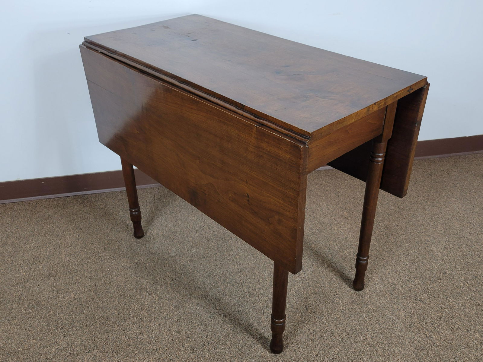 Drop Leaf Table: Open 45 1/2", closed 19 1/2" wide X 37" deep X 30" high. MG. IMPORTANT: Before bidding, please read the terms and conditions. When you registered for the auction you agreed to these terms and will be