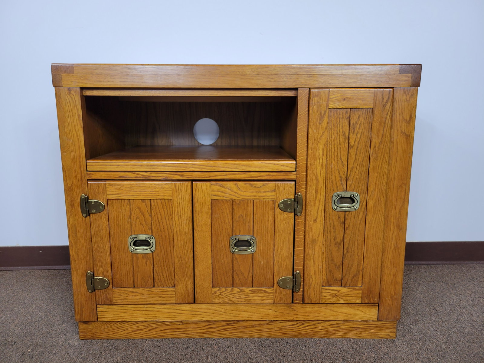 Lexington Tile Inlaid Entertainment Stand: 36 1/2" wide X 19" deep X 30 1/2" high. IMPORTANT: Before bidding, please read the terms and conditions. When you registered for the auction you agreed to these terms and will be required to comply wi